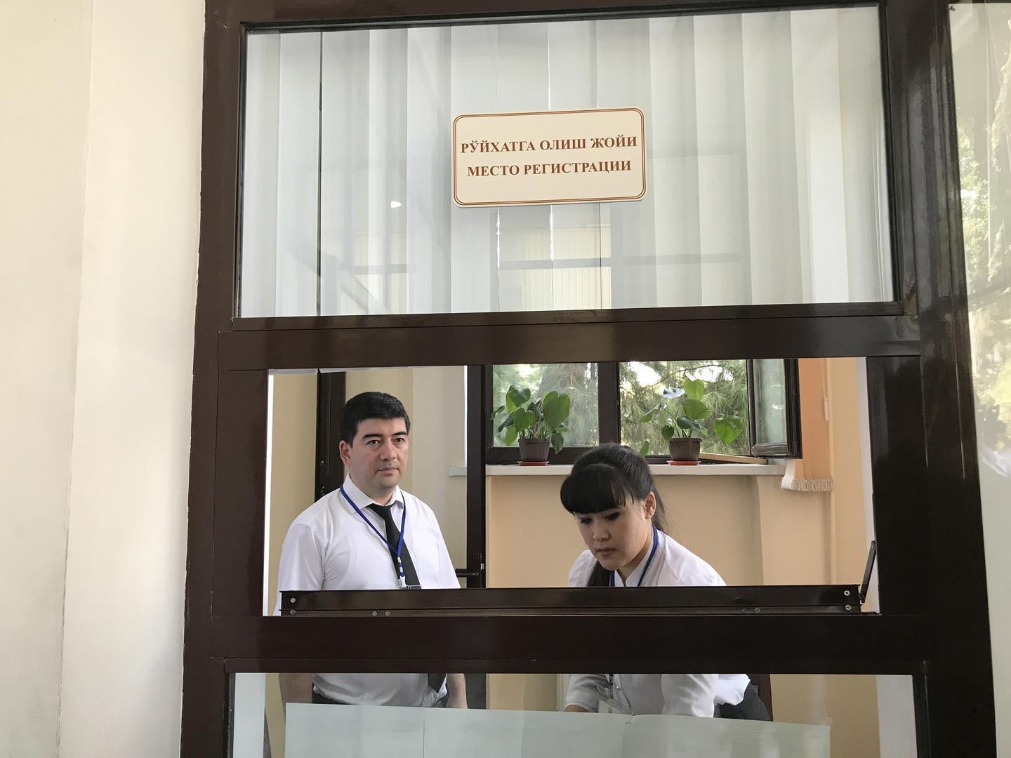 Employees at the Tashkent city Presidential Reception Center, one of a network across the country established by President Mirziyoyev. 