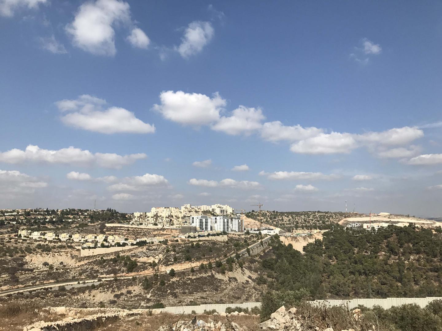 جدار الفصل ومستوطنة ألفي منشيه الإسرائيلية كما يظهران من قرية عزون.