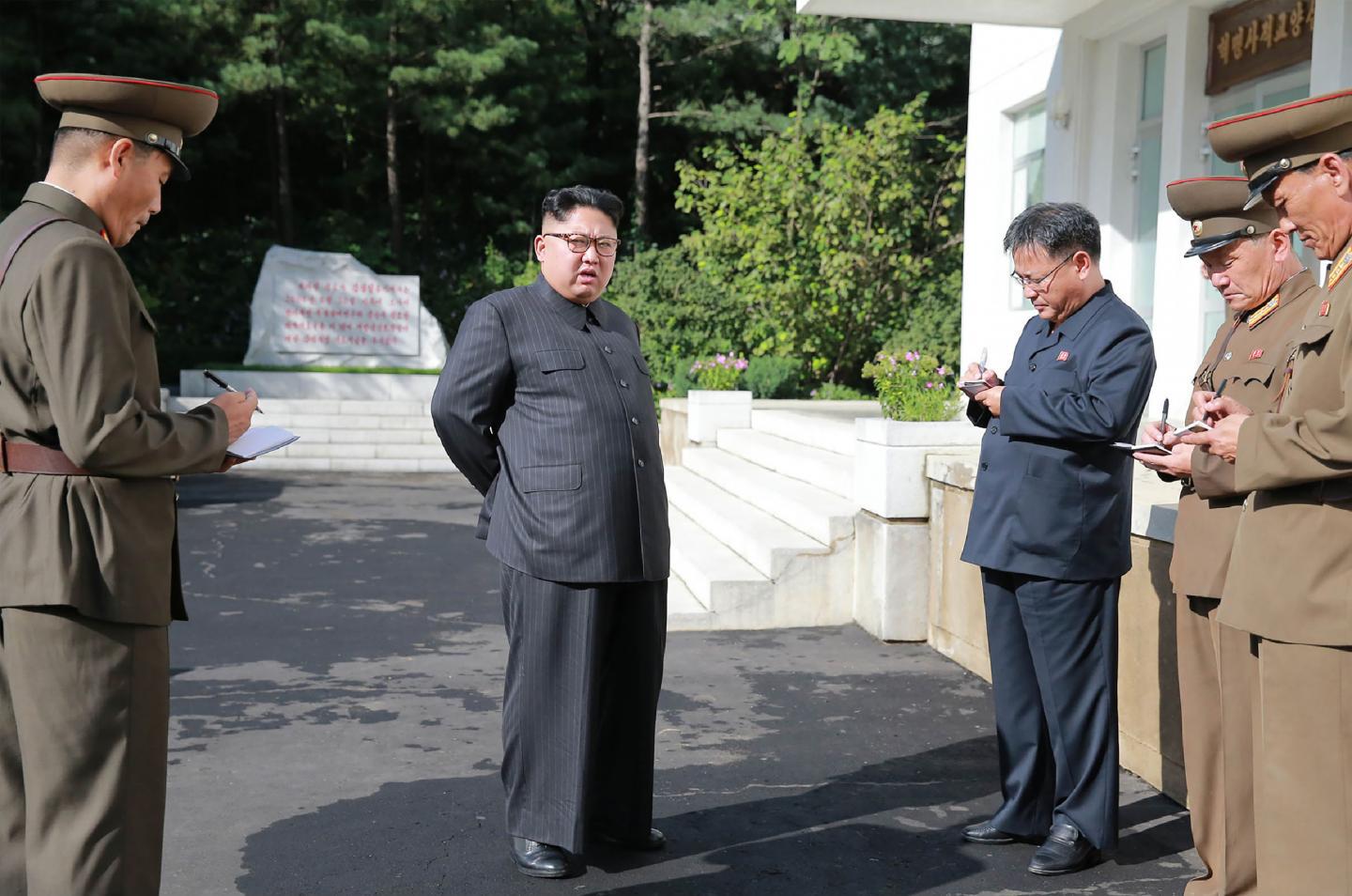 Kim Jong Un visits the Chemical Material Institute of the Academy of Defense Science in Pyongyang, August 23, 2017.