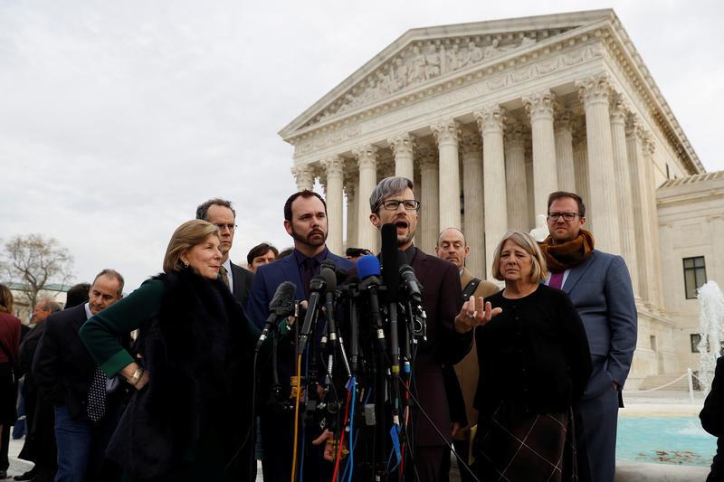 David Mullins speaks to the media following oral arguments in the Masterpiece Cakeshop vs. Colorado Civil Rights Commission case at the Supreme Court in Washington, US, December 5, 2017. 