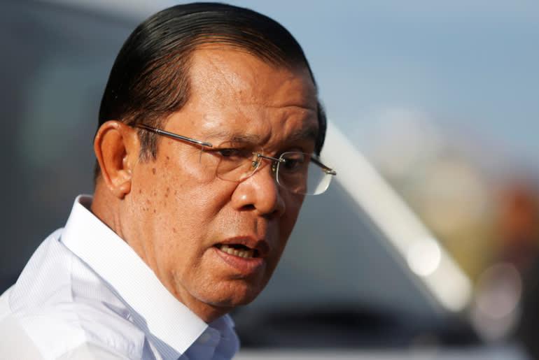 Cambodia's Prime Minister Hun Sen attends a rally in with garment workers in Kandal province, Cambodia, July 4, 2018. REUTERS/Samrang Pring