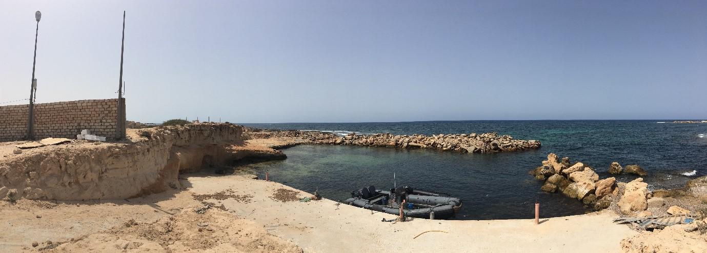Rettungsboot der libyschen Küstenwache in Sebratha, 65km westlich der Hauptstadt Tripolis, Juli 2018.