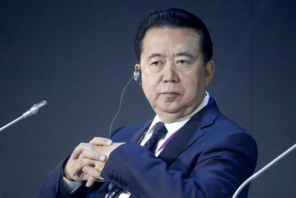国际刑警组织主席孟宏伟摄于国际网络安全会议，莫斯科世贸中心，2018年7月6日。