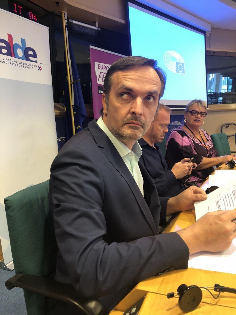 Igor Kochetkov speaking at the European Parliament about persecution of LGBT people in Chechnya. 