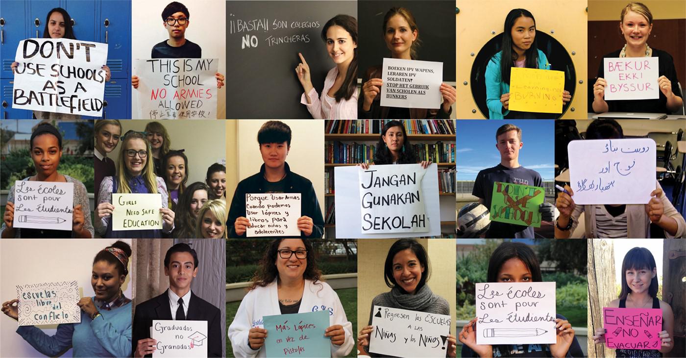 Estudiantes y profesores de todo el mundo piden que las escuelas y universidades estén protegidas contra el uso militar.