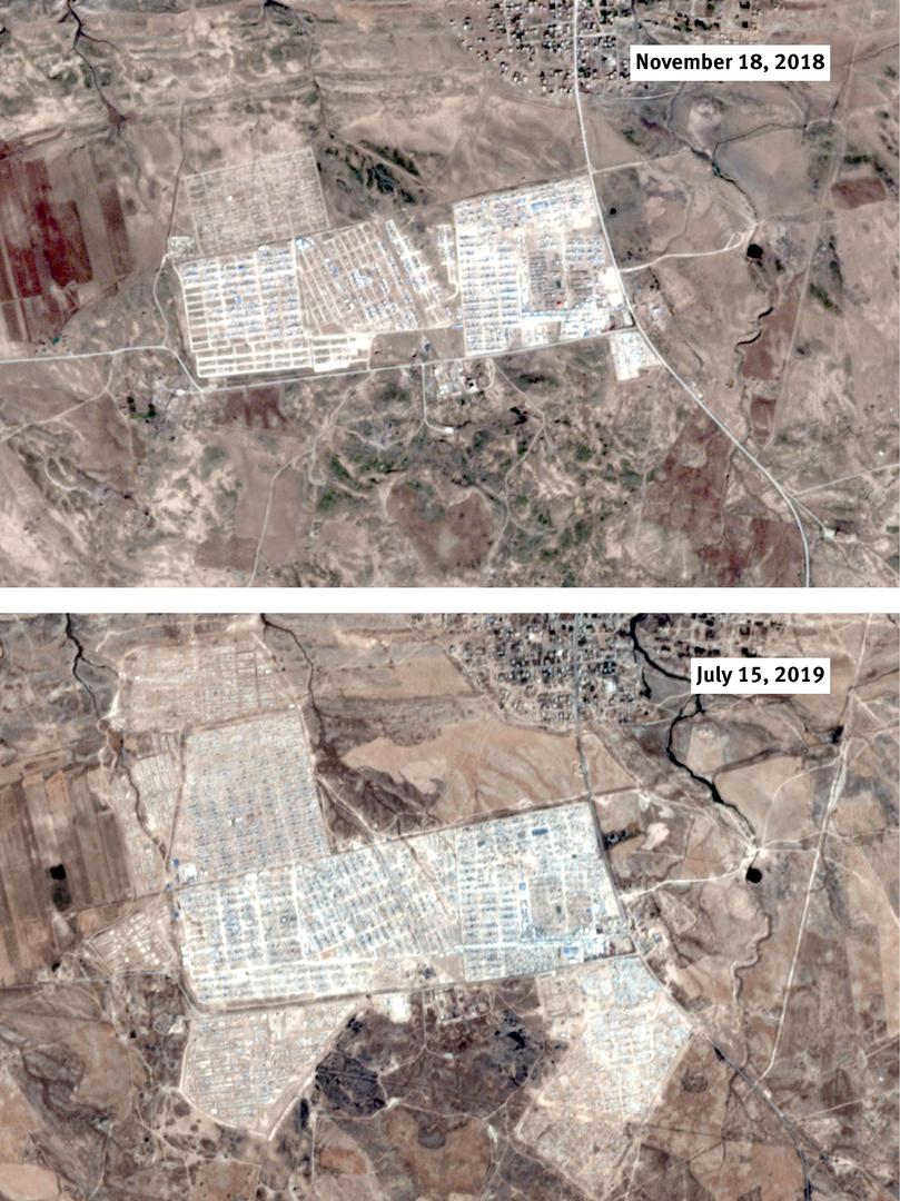 Kampa el-Holê bilez fireh bû bi lehiya bêtirî 63,000 jin û zarokên ji ber êrîşa li ser Dewleta Îslamî (Wek DAÎŞê jî tê nasîn) li Bagozê di nava Kanûna Biçûk 2018an û ya Mezin 2019an de koçber bûne. Devera li jêrê û rastê pîvekê xuya dike, niha bêhtirî 11,