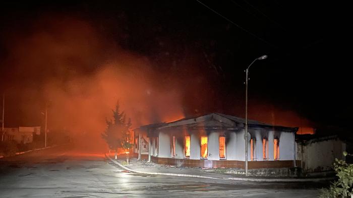 A shop burns