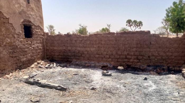 An animal pen burned by apparent Burkinabé soldiers on April 20, 2023 in the village of Karma, Yatenga province in northern Burkina Faso, April 27, 2023. 