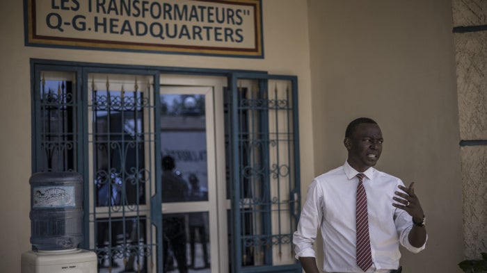 Succes Masra, president of the Chadian opposition party Les Transformateurs, outside the party headquarters in N'Djamena, April 8, 2021. 