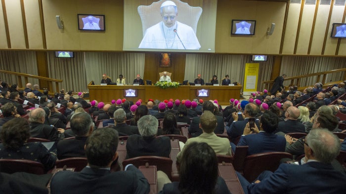 Pope Leo XIV presents his first Encyclical Letter “Magnifica humanitas” at the Synod Hall in the Vatican, May 25, 2026.