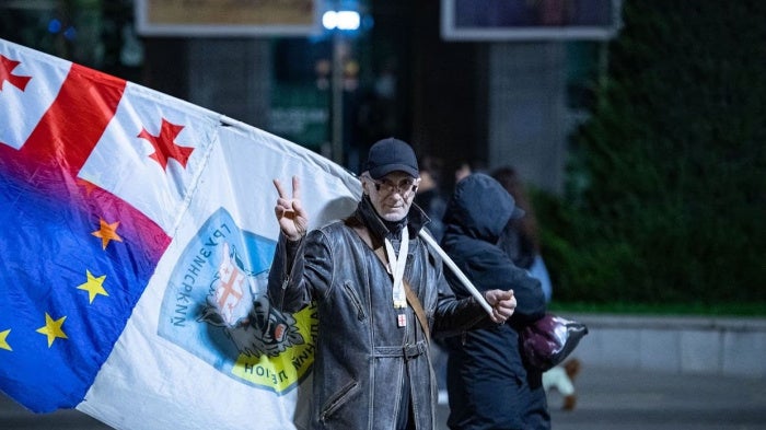 Zurab Menteshashvili at a protest in Georgia. 