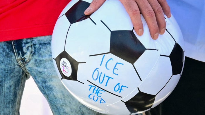 A ball with the message "ICE out of the Cup" on it.