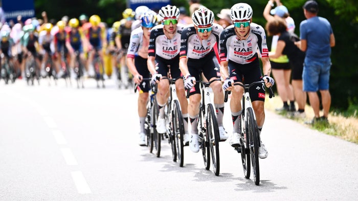 Cyclists during stage 14 of the 2026 Tour de France, July 18, 2026. 