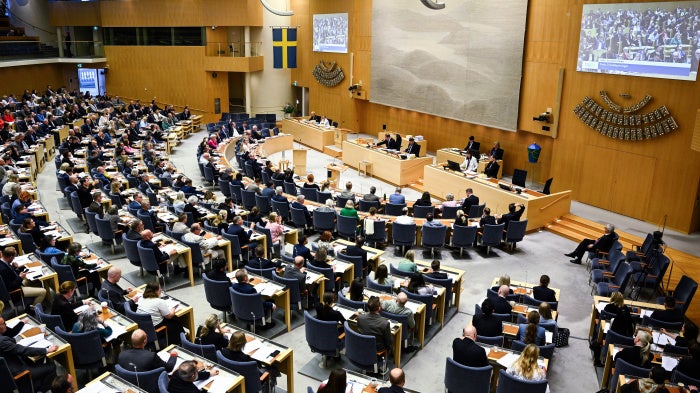 The Swedish parliament (Riksdagen) votes on new justice legislation in Stockholm, June 15, 2026. 
