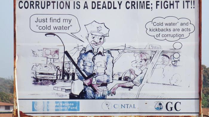 Anti-corruption poster in Gbarnga, Bong, Liberia. 