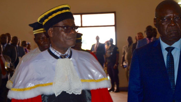 International Special Prosecutor Toussaint Muntazini (left) and former Central African Republic prime minister Mathieu Simplice Sarandji (right).
