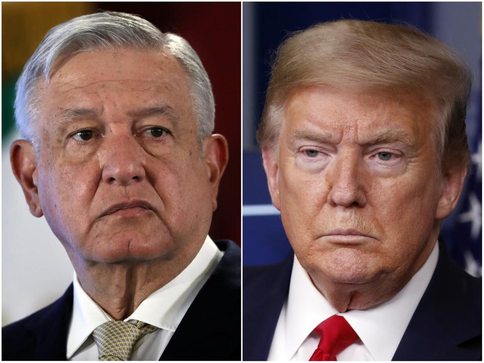 El presidente mexicano, Andrés Manuel López Obrador, a la izquierda, el 29 de noviembre de 2019 en Ciudad de México, y el presidente estadounidense Donald Trump el 17 de abril de 2020 en Washington, DC.