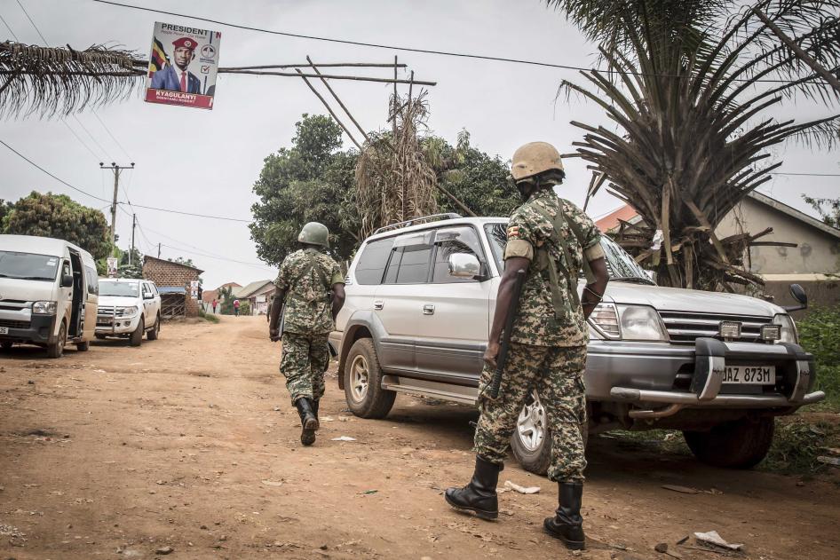 Ugandan soldiers patrol in Magere, Uganda, January 14, 2021. 