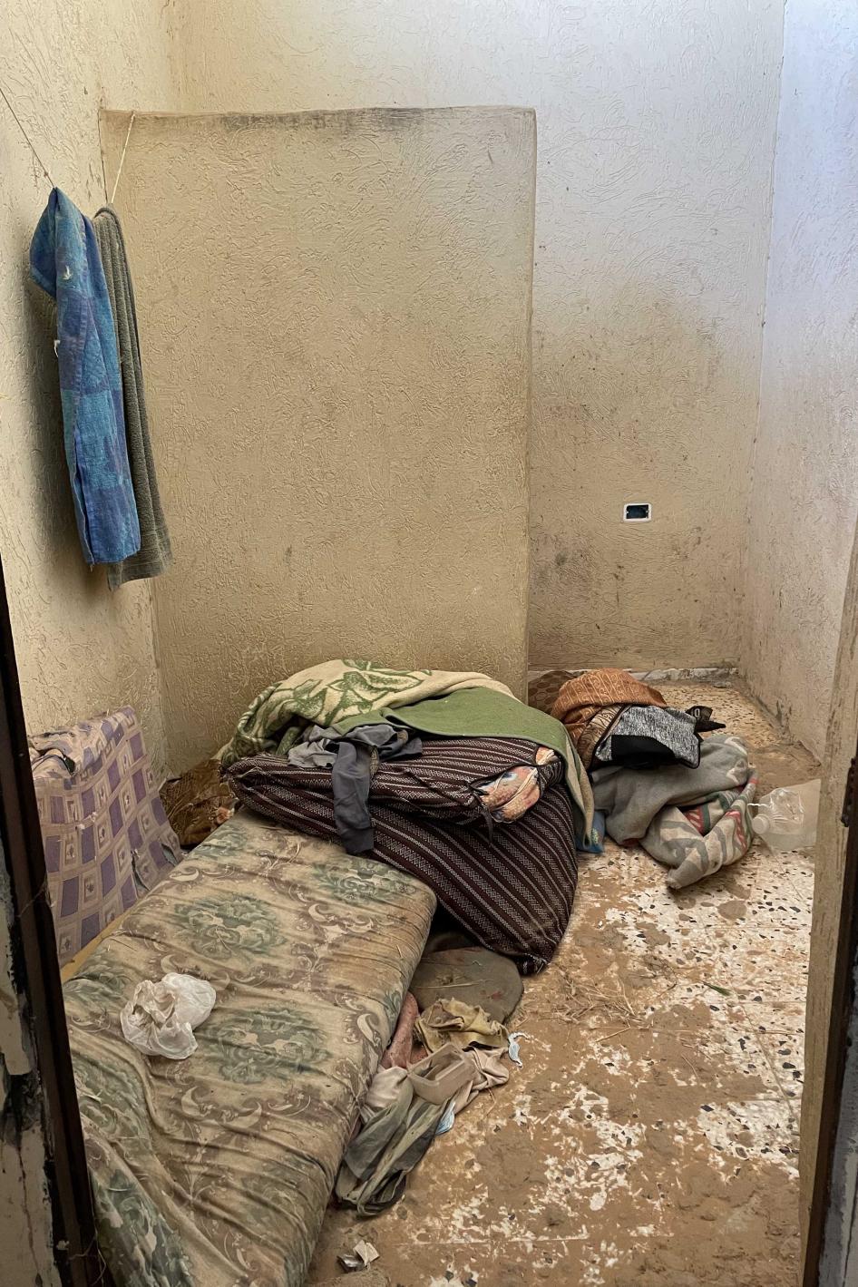 Abandoned prison cells at Central Support Detention Facility in Tarhouna, previously under al-Kaniyat militia who used it as an interrogation, detention, and torture center.