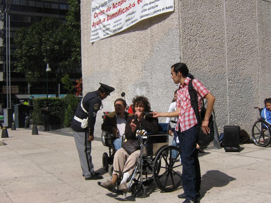 Marite Fernández addressing the public during a demonstration before the Senate demanding the right to legal capacity, Mexico City, Mexico, 2007. 