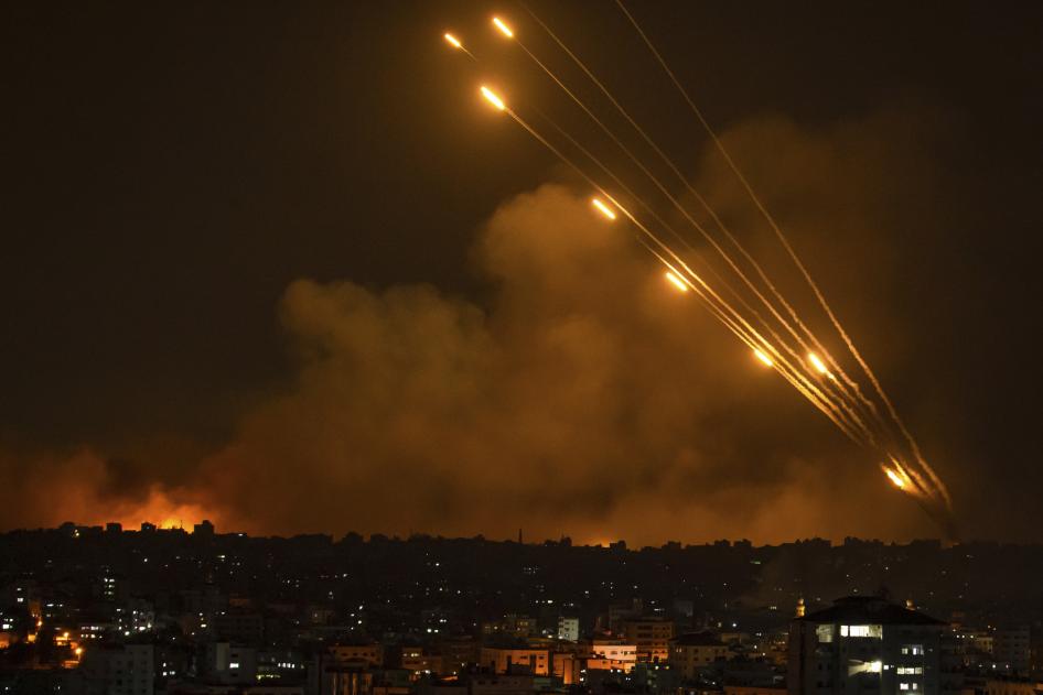 Rockets launched toward Israel from the Gaza Strip, October 8, 2023.  