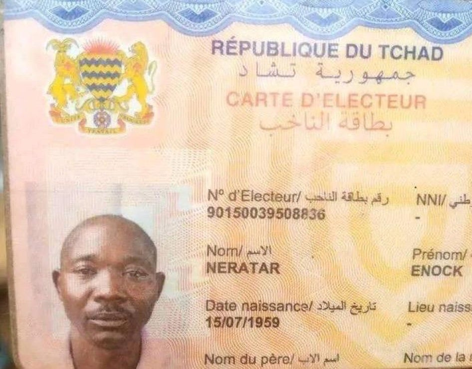 Carte d'identité d'Enock Neratar.