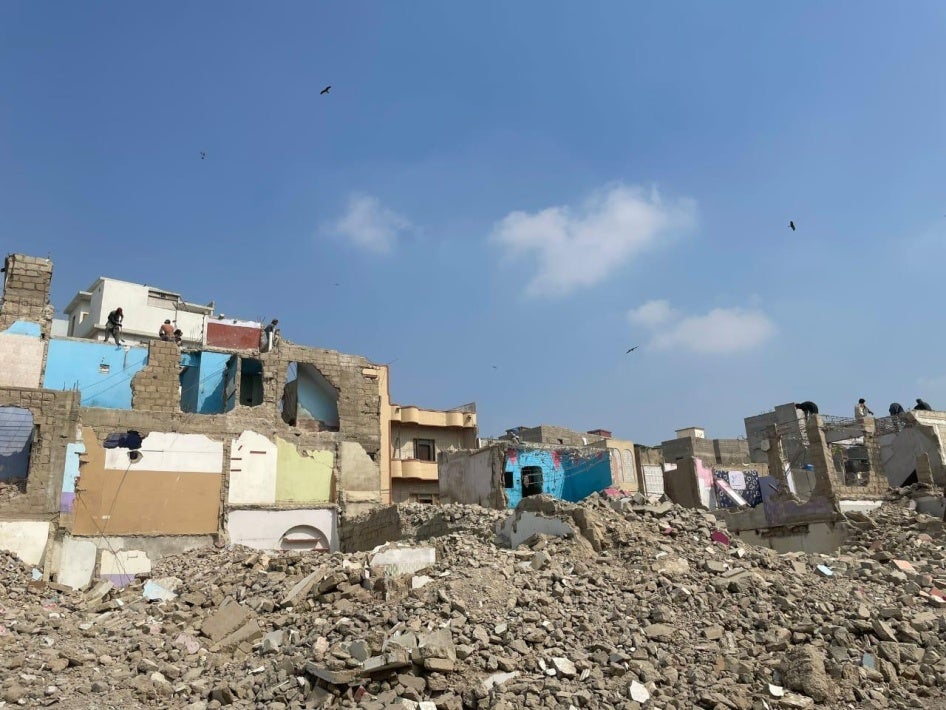 Demolished homes in a city