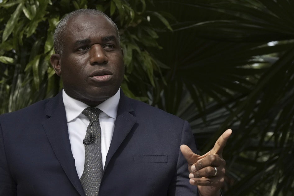 United Kingdom Foreign Secretary David Lammy gives a speech at Kew Gardens in west London, September 17, 2024.