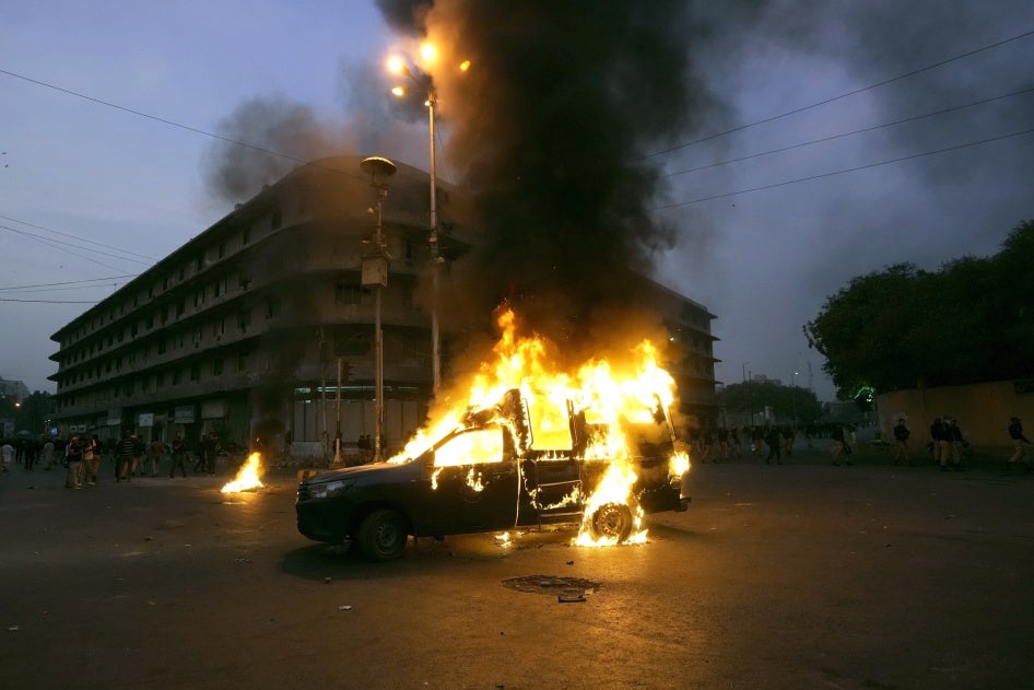 A car on fire.