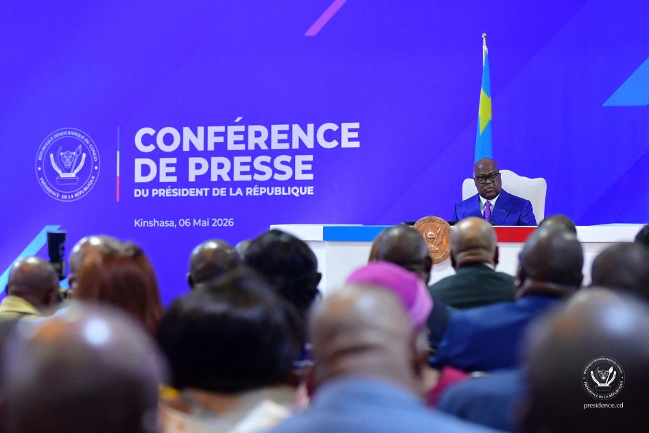 Le président Félix Tshisekedi lors d'une conférence de presse à Kinshasa.