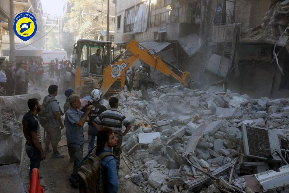 Ruins of a residential house that was struck in an aerial attack, killing at least 24 civilians, on September 27, 2016. 