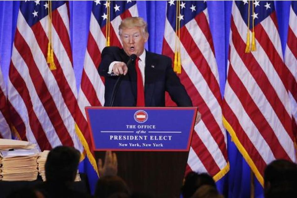 U.S. President-elect Donald Trump argues with CNN's Jim Acosta during a news conference in the lobby of Trump Tower in Manhattan, New York City, U.S., January 11, 2017. 