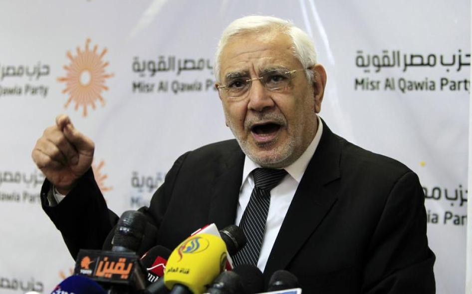 强大埃及党（Strong Egypt party）主席福图赫（Abd al-Moneim Abu al-Fotouh）出席新闻发布会，埃及开罗，2015年2月4日。