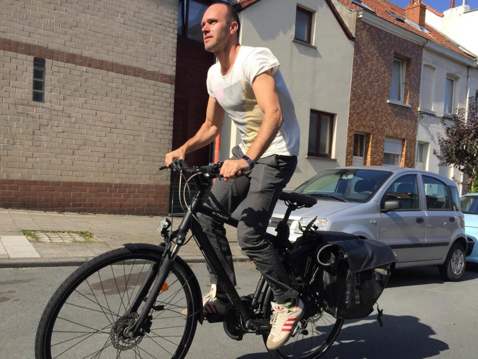 A man riding a bike