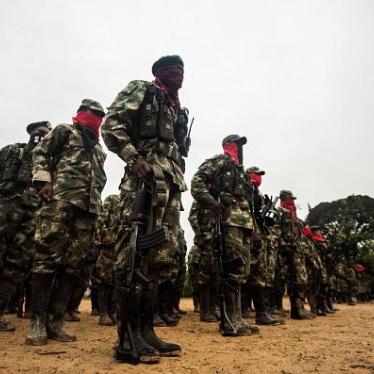 Miembros del Ejército de Liberación Nacional (ELN) hacen su formación en un campamento a las orillas del río San Juan, en el departamento de Chocó, Colombia, el 21 de noviembre de 2017.