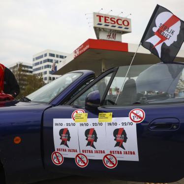 Protestors prepare to take part in a car demonstration organized by Women's Strike against imposing further restrictions on abortion law in Poland. 