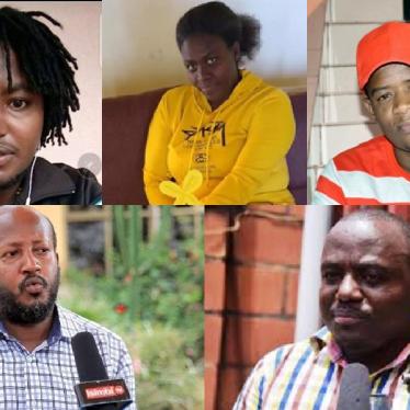 From top left to right: Innocent Bahati, Yvonne Idamange, Dieudonné Niyonsenga (alias Cyuma Hassan), Aimable Karasira, and Theoneste Nsengimana.