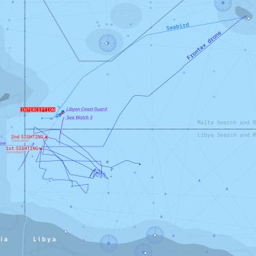 Map showing routes of boats in the Mediterranean Sea