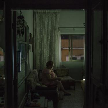 A woman uses chargeable lights in her living room during power cuts