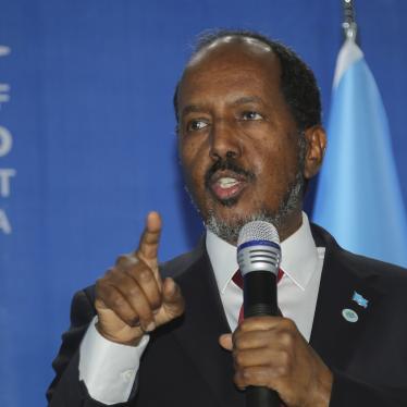 Somali President Hassan Sheikh Mohamud speaks at his inauguration ceremony in Mogadishu, Somalia, June 9, 2022. 