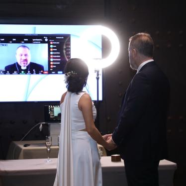 Khalil Rizkallah and Nada Nehme during their online civil marriage ceremony in Lebanon.