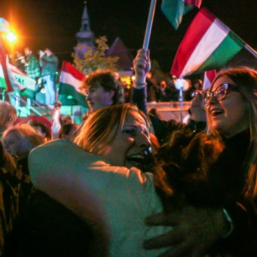 Tisza supporters celebrate after Peter Magyar's victory speech in Budapest, Hungary, April 12, 2026.