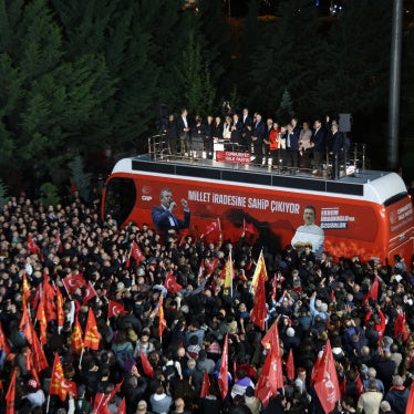 Özgür Özel addresses supporters outside the Republican People's Party (CHP) headquarters in Ankara after a court decision to remove him as party leader, May 21, 2026.