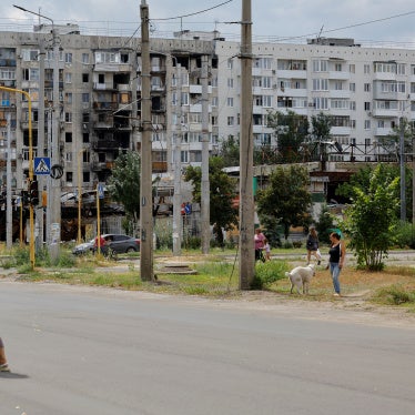 A damaged residential building in the Russian-occupied eastern Ukrainian town of Severodonetsk, Luhansk region, August 8, 2024.