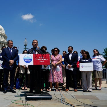 U.S. Representative Jesus "Chuy" Garcia (center) speaks in opposition to Immigration and Customs Enforcement (ICE) funding in the Republican reconciliation plan, on Capitol Hill in Washington, D.C., May 20, 2026.