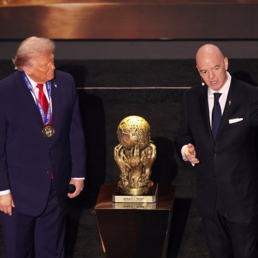 US President Donald Trump is presented with the inaugural FIFA Peace Prize award by FIFA President Gianni Infantino, January 9, 2026.