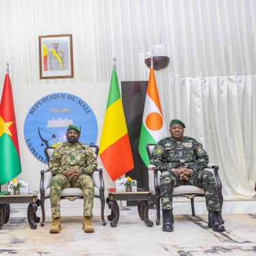 Capt. Ibrahim Traoré of Burkina Faso (left), Gen. Assimi Goita of Mali (center), and Gen. Abdourahamane Tchiani of Niger attend the second summit on security and development in Bamako, Mali, December 23, 2025. 