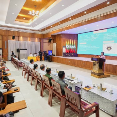 Myanmar's parliamentary spokesperson, Khaing Khaing Soe, speaks during a press briefing at the presidential palace in Naypyidaw, June 30, 2026.