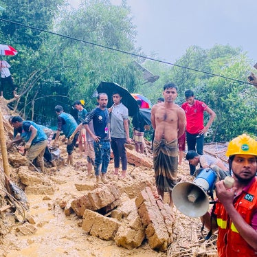 Rescuers work at the site of a landslide at a Rohingya refugee camp in Cox's Bazar, Bangladesh,  July 8, 2026.