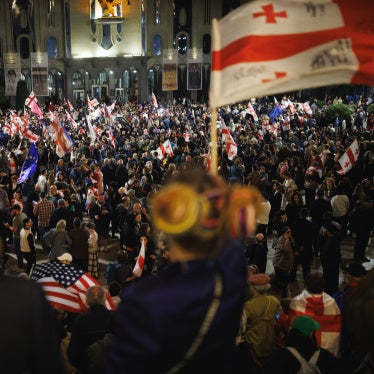 Protesters gather outside the Georgian parliament in Tbilisi, Georgia, on May 26, 2026. 